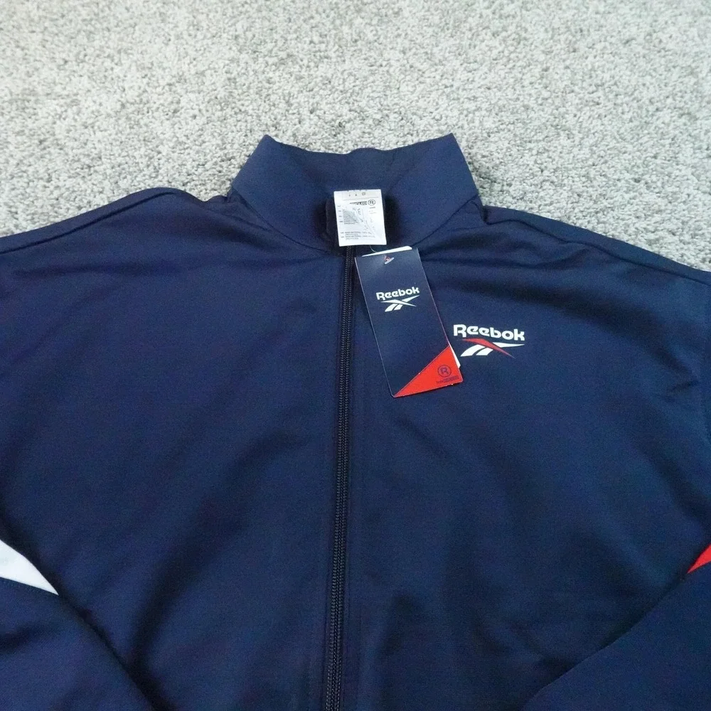 NEW Reebok Jacket Mens S Blue Athletic Track Full Zip Bomber Coat Training Gym